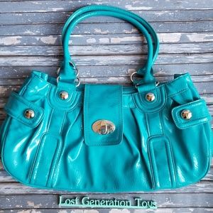 Turquoise teal Cato purse bag silver faux leather